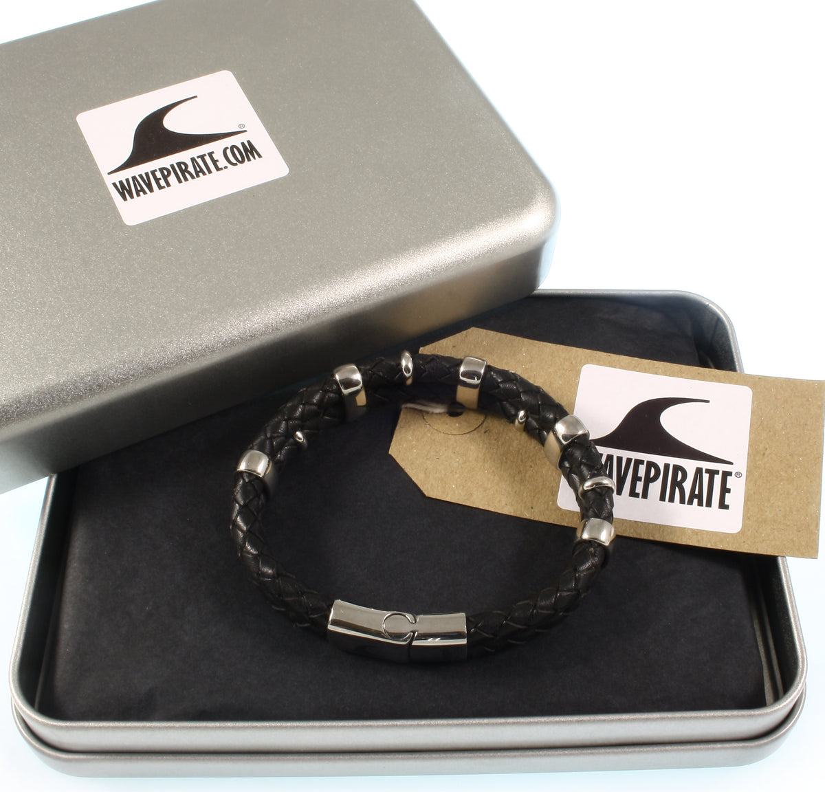 Herren-Leder-Armband-Afrika-schwarz-geflochten-Edelstahlverschluss-geschenkverpackung-wavepirate-shop-f