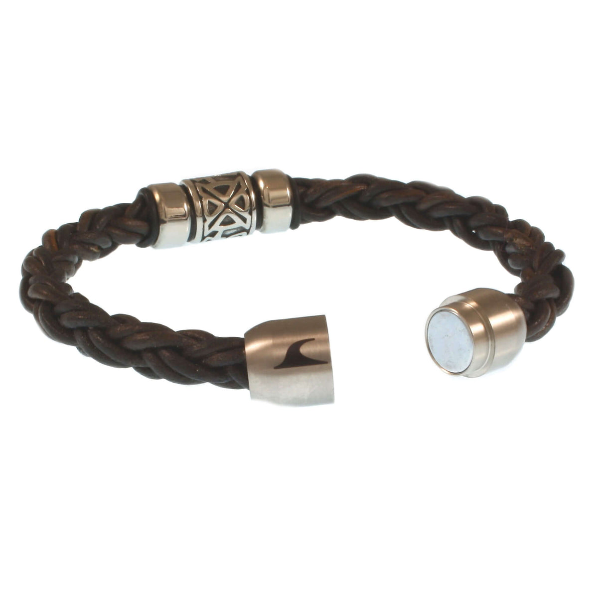 Herren-Leder-Armband-Fuerte-Shine-braun_-geflochten-Edelstahlverschluss-offen-wavepirate-shop-zo