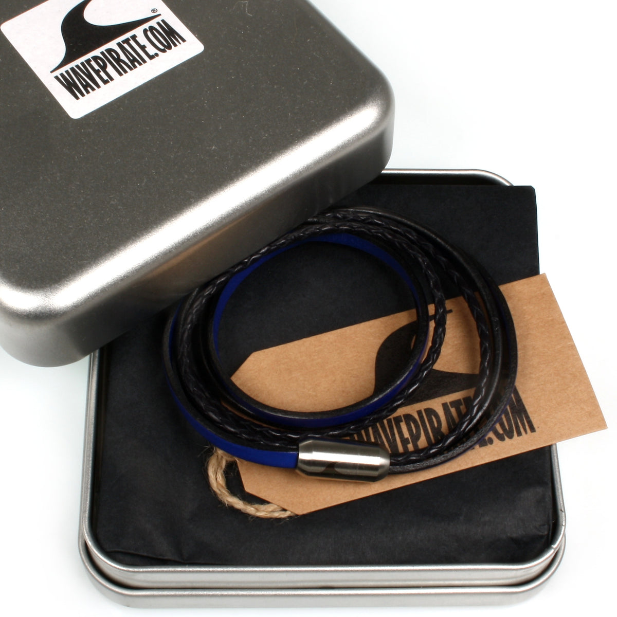 Herren-Leder-Armband-Mixed-schwarz-blau-rund-Edelstahlverschluss-geschenkverpackung-wavepirate-shop-lf