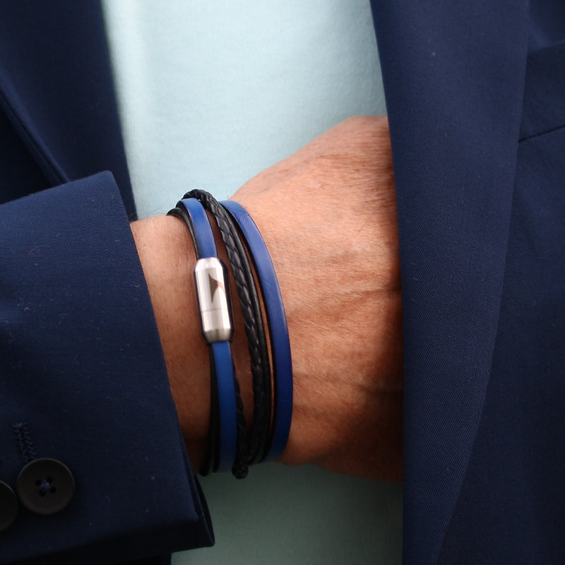 Herren-Leder-Armband-Mixed-schwarz-blau-rund-Edelstahlverschluss-getragen-wavepirate-shop-lf