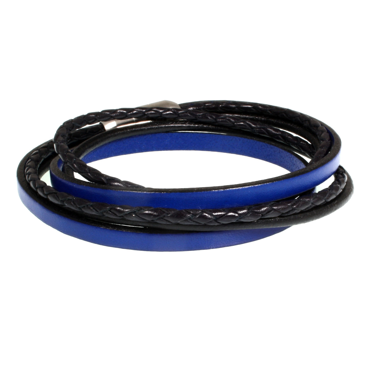 Herren-Leder-Armband-Mixed-schwarz-blau-rund-Edelstahlverschluss-hinten-wavepirate-shop-lf