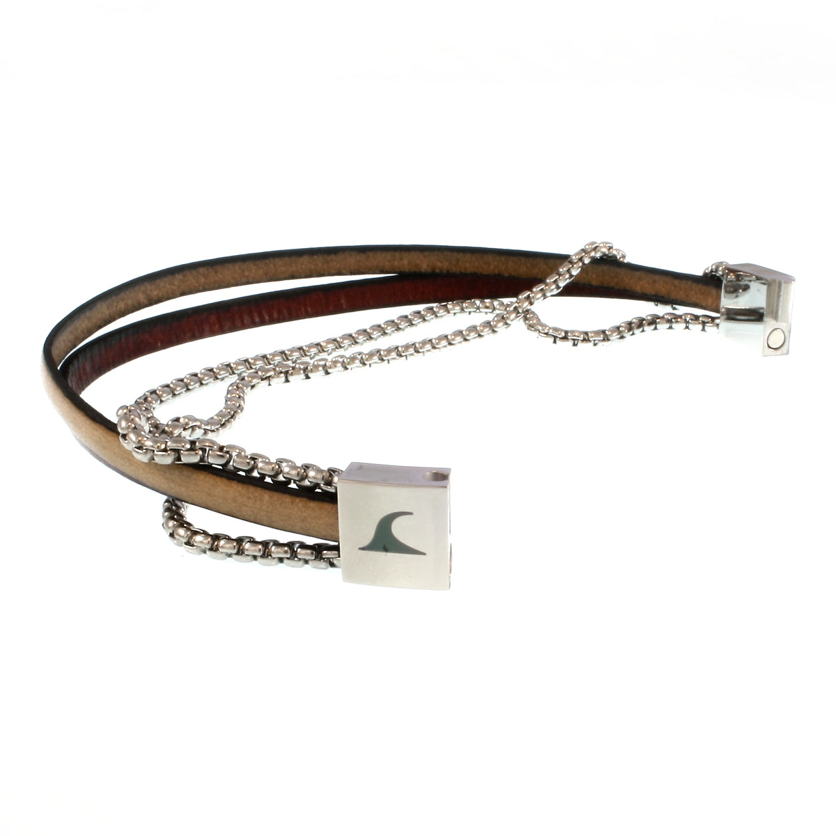 Herren-Leder-Armband-Rex-edelstahlkette-mahagoni-elfenbein-flach-Edelstahlverschluss-offen-wavepirate-shop