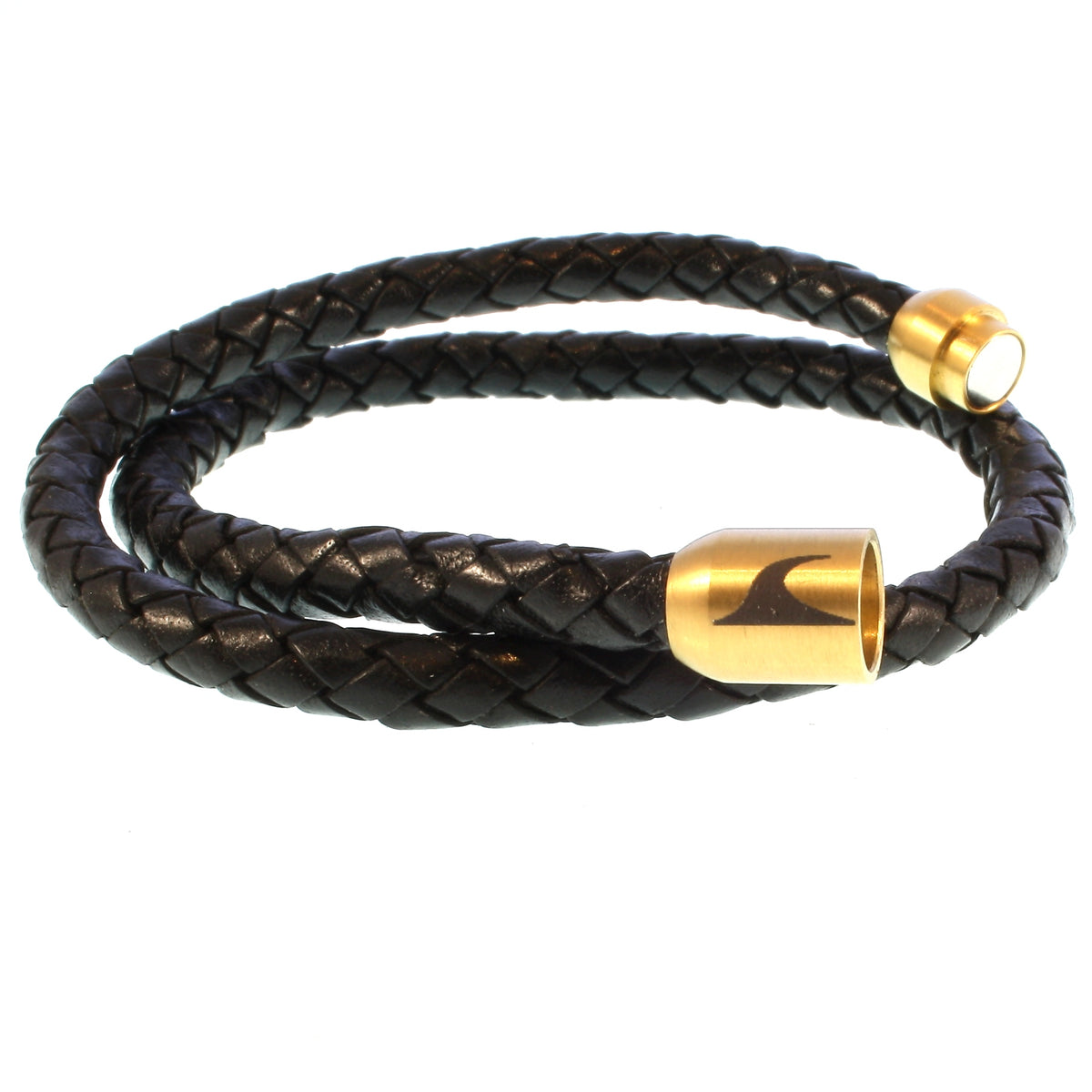 Herren-Leder-Armband-hawaii-schwarz-gold-geflochten-Edelstahlverschluss-offen-wavepirate-shop-f