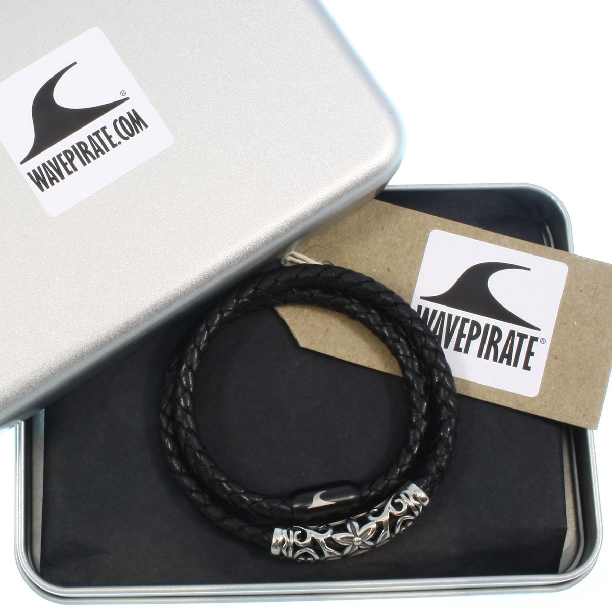 Herren-Leder-Armband-hawaii-xo-schwarz-Edelstahlverschluss-geschenkverpackung-wavepirate-shop-f
