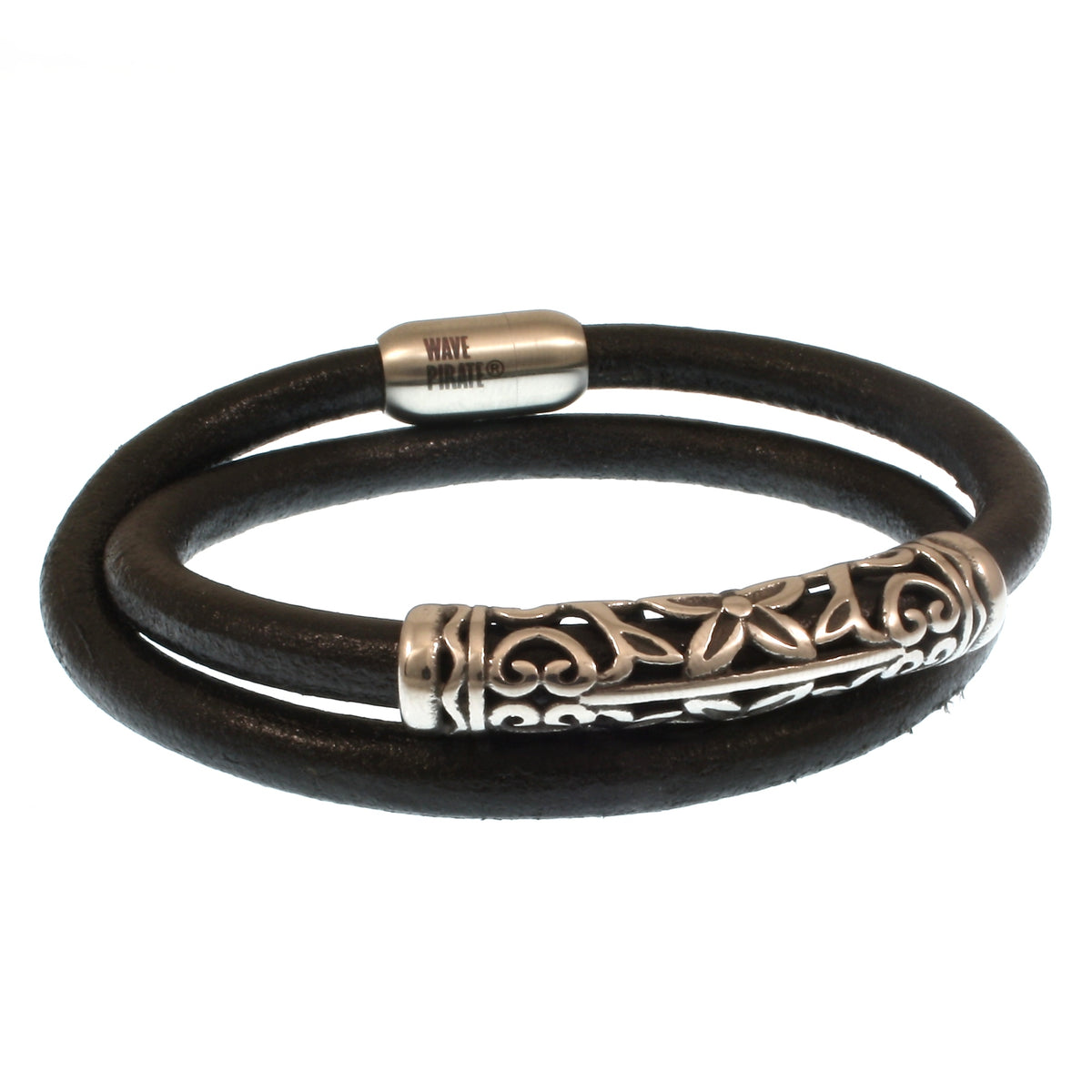 Herren-Leder-Armband-hawaii-xo-schwarz-silber-Edelstahlverschluss-hinten-wavepirate-shop-r
