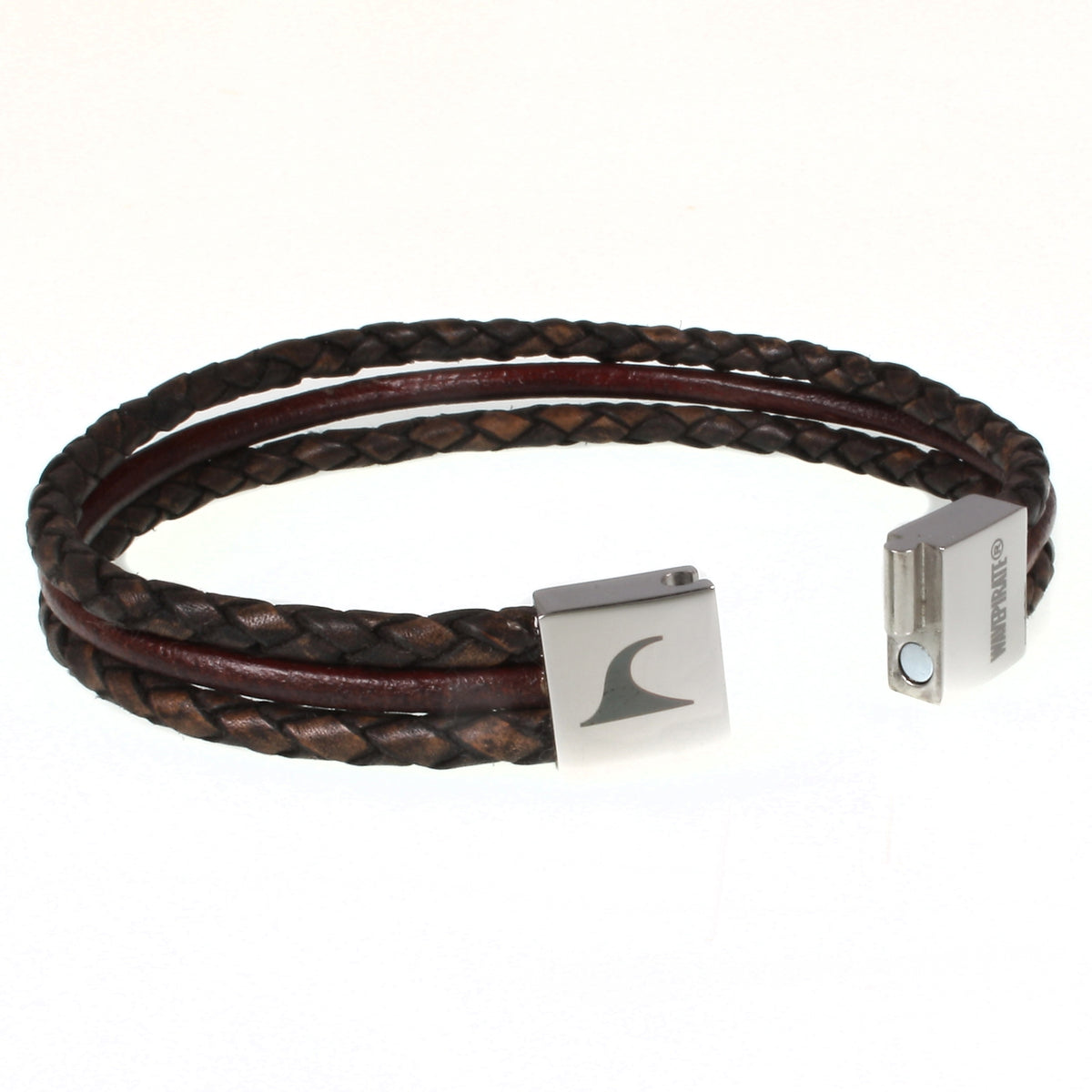 Herren-Leder-Armband-trio-braun-geflochten-Edelstahlverschluss-offen-wavepirate-shop