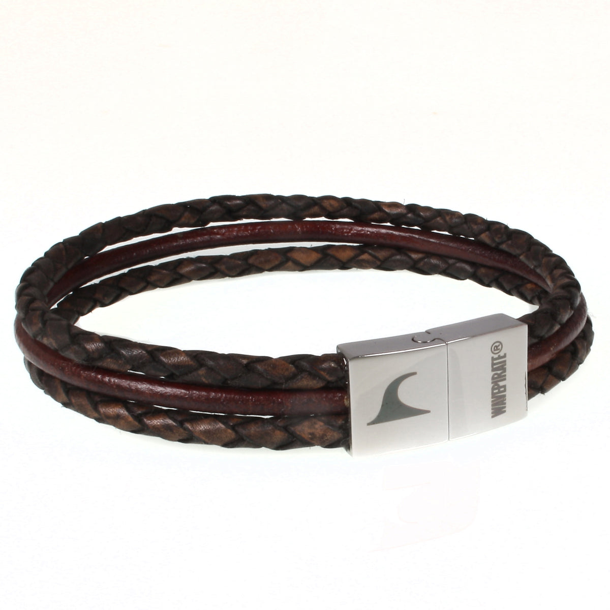 Herren-Leder-Armband-trio-braun-geflochten-Edelstahlverschluss-vorn-wavepirate-shop