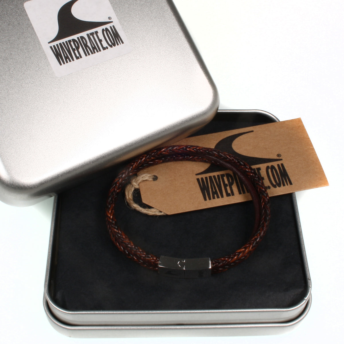 Herren-Leder-Armband-trio-braun-z-geflochten-Edelstahlverschluss-geschenkverpackung-wavepirate-shop