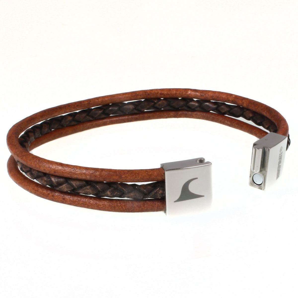 Herren-Leder-Armband-trio-cognac-braun-geflochten-Edelstahlverschluss-offen-shop