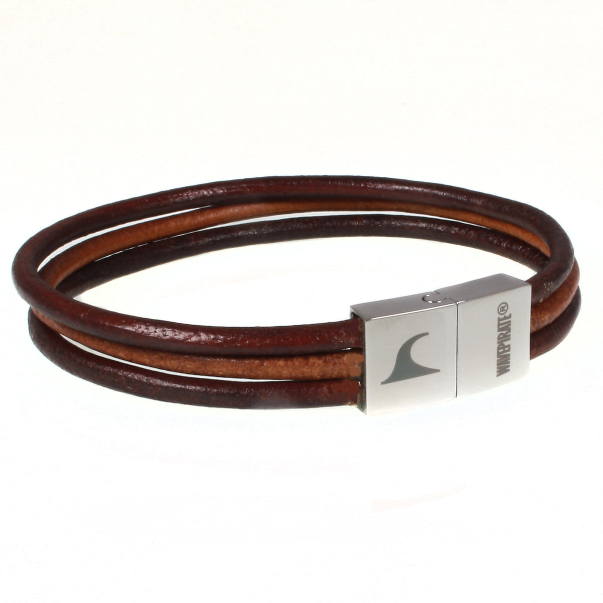 Herren-Leder-Armband-trio-cognac-braun-massiv-Edelstahlverschluss-vorn-wavepirate-shop