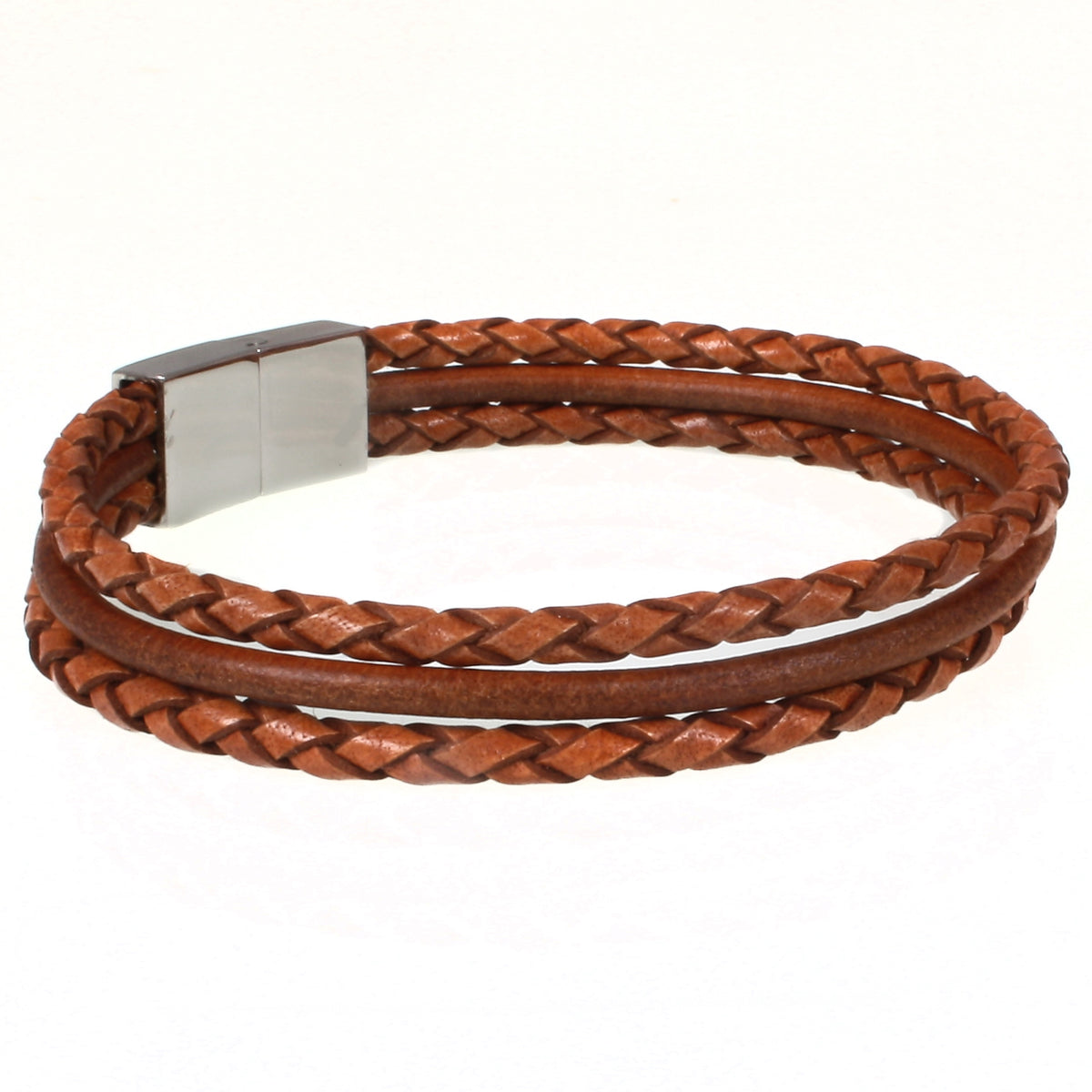 Herren-Leder-Armband-trio-cognac-geflochten-Edelstahlverschluss-hinten-wavepirate-shop