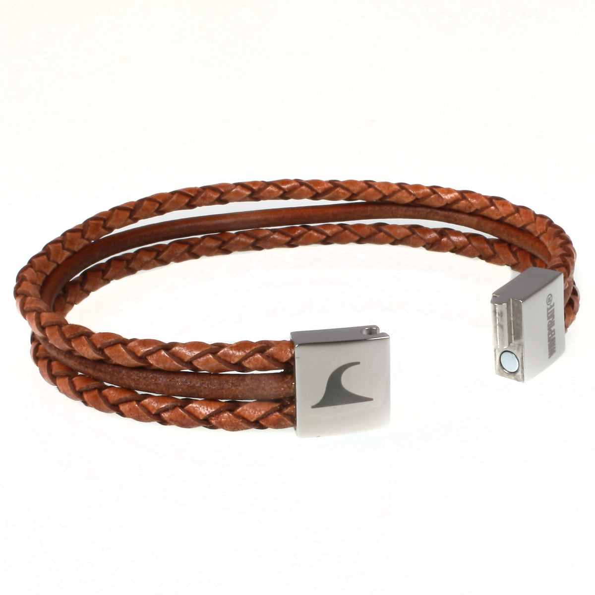 Herren-Leder-Armband-trio-cognac-geflochten-Edelstahlverschluss-offen-wavepirate-shop