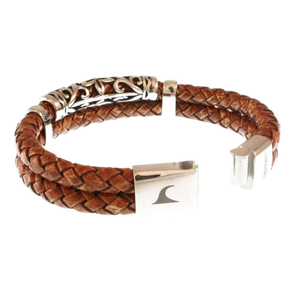 Herren-Leder-Armband-xo-cognac-geflochten-Edelstahlverschluss-offen-wavepirate-shop-f