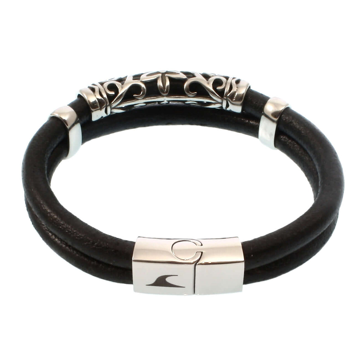 Herren-Leder-Armband-xo-schwarz-massiv-Edelstahlverschluss-hinten-wavepirate-shop-r