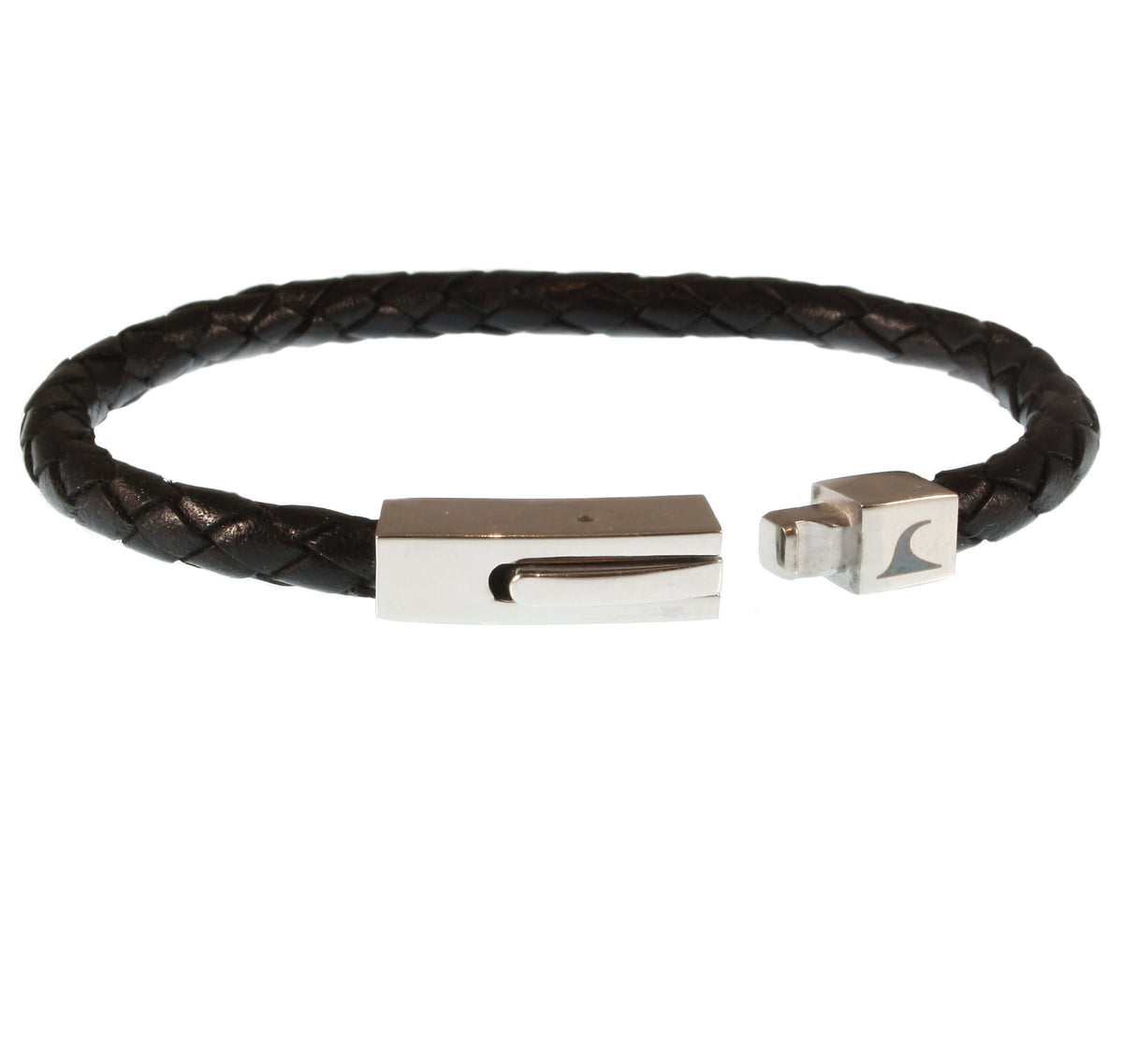 Herren-Leder-armband-damen-one-schwarz-geflochten-Edelstahlverschluss-offen-wavepirate-shop-f