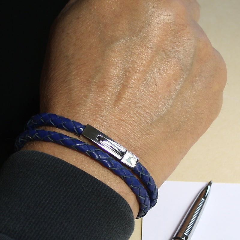 Herren-Leder-armband-damen-two-blau-geflochten-Edelstahlverschluss-getragen-wavepirate-shop-f