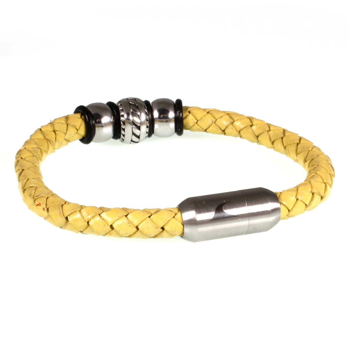 Herren-Leder-armband-steel-gelb-silber-geflochten-Edelstahlverschluss-vorn-wavepirate-shop-f1