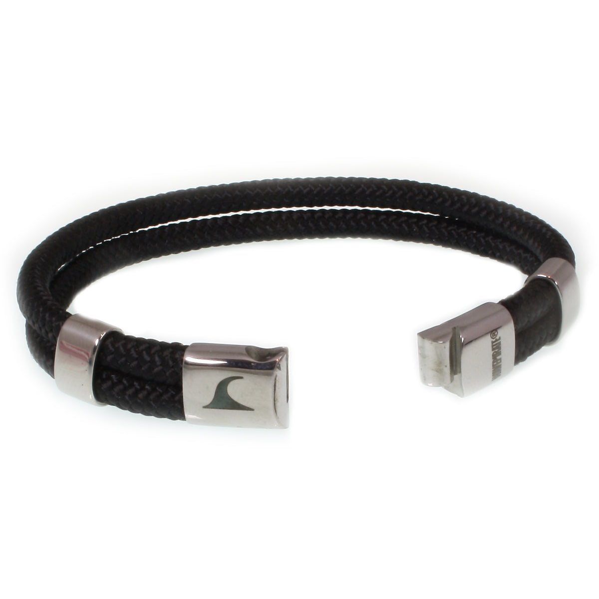 Herren-Segeltau-Armband-Groove-schwarz-geflochten-Edelstahlverschluss-offen-wavepirate-shop