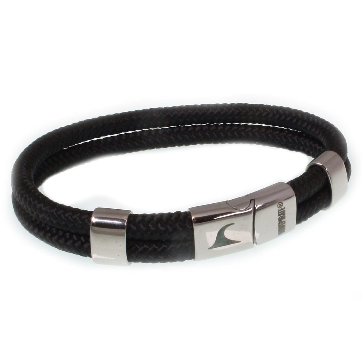 Herren-Segeltau-Armband-Groove-schwarz-geflochten-Edelstahlverschluss-vorn-wavepirate-shop