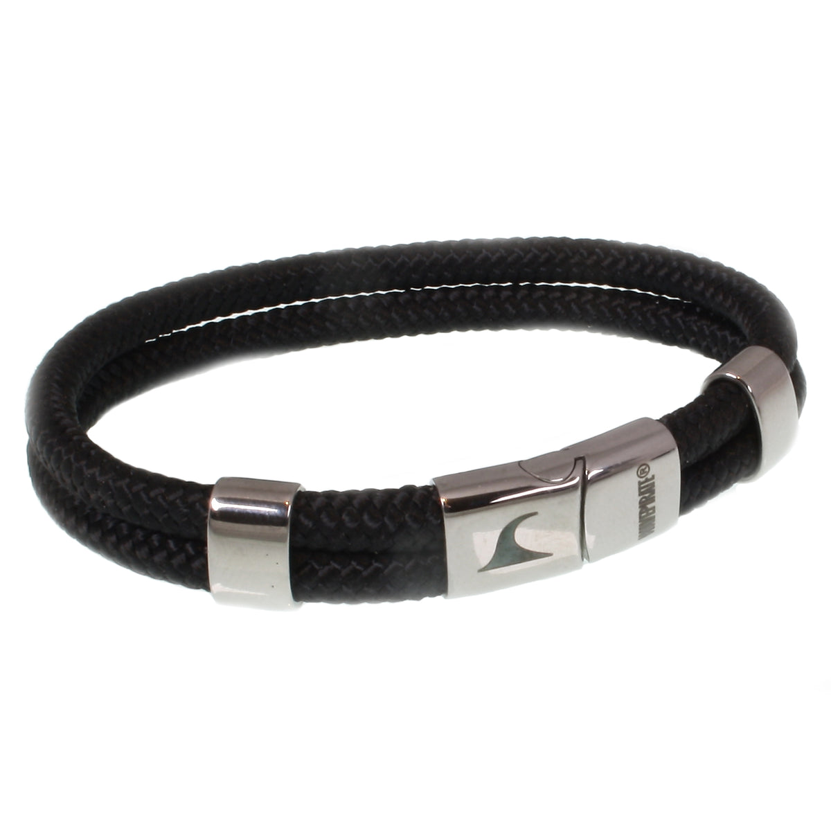 Herren-Segeltau-Armband-Groove-schwarz-geflochten-Edelstahlverschluss-vorn-wavepirate-shop-st