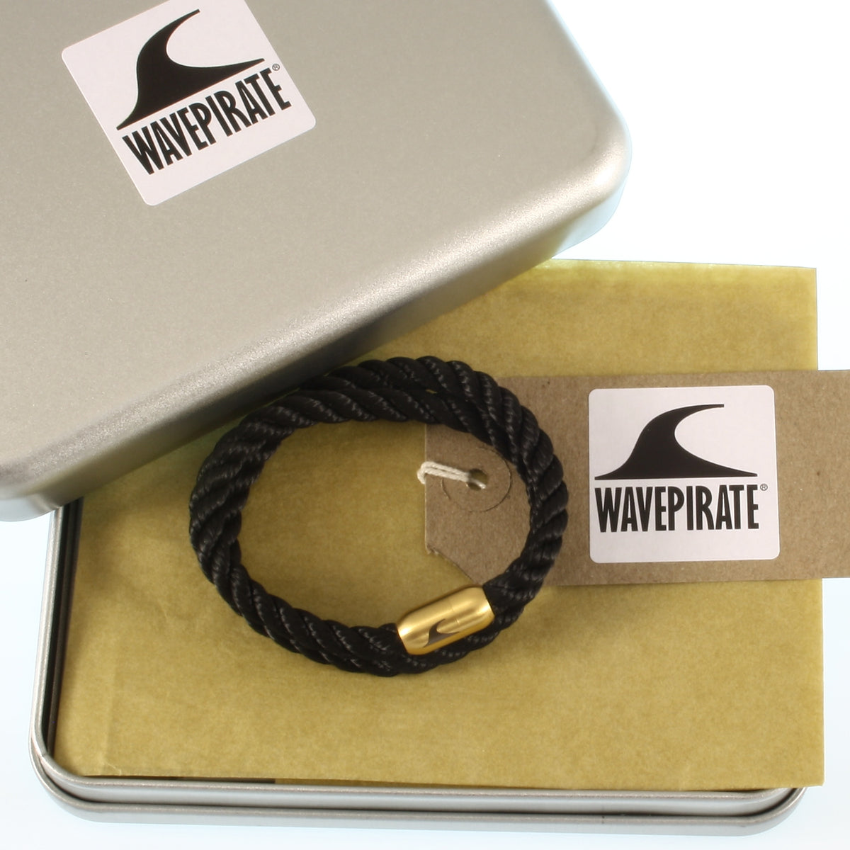 Herren-Segeltau-Armband-hawaii-schwarz-gold-Edelstahlverschluss-geschenkverpackung-wavepirate-shop-k