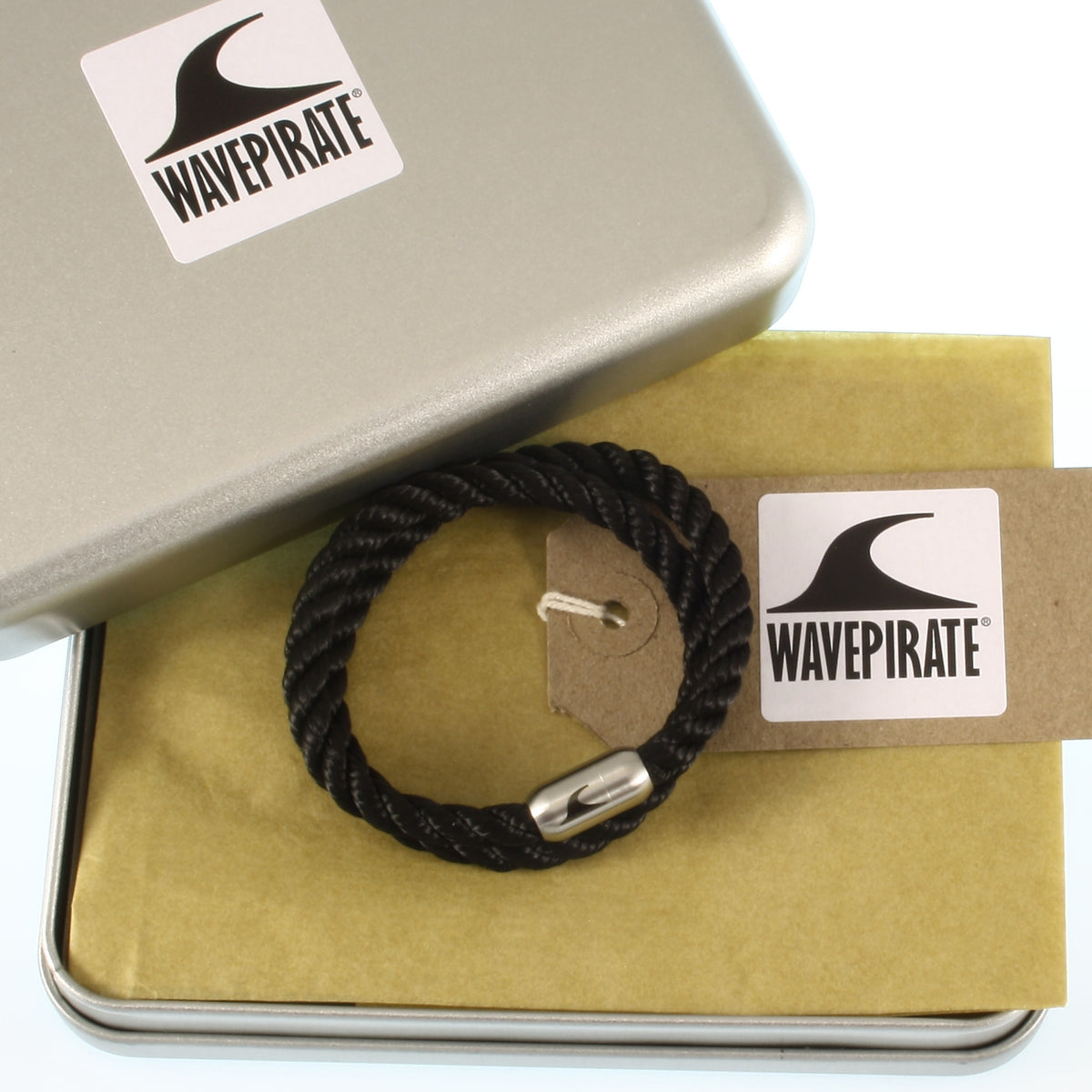 Herren-Segeltau-Armband-hawaii-schwarz-silber-Edelstahlverschluss-geschenkverpackung-wavepirate-shop-k