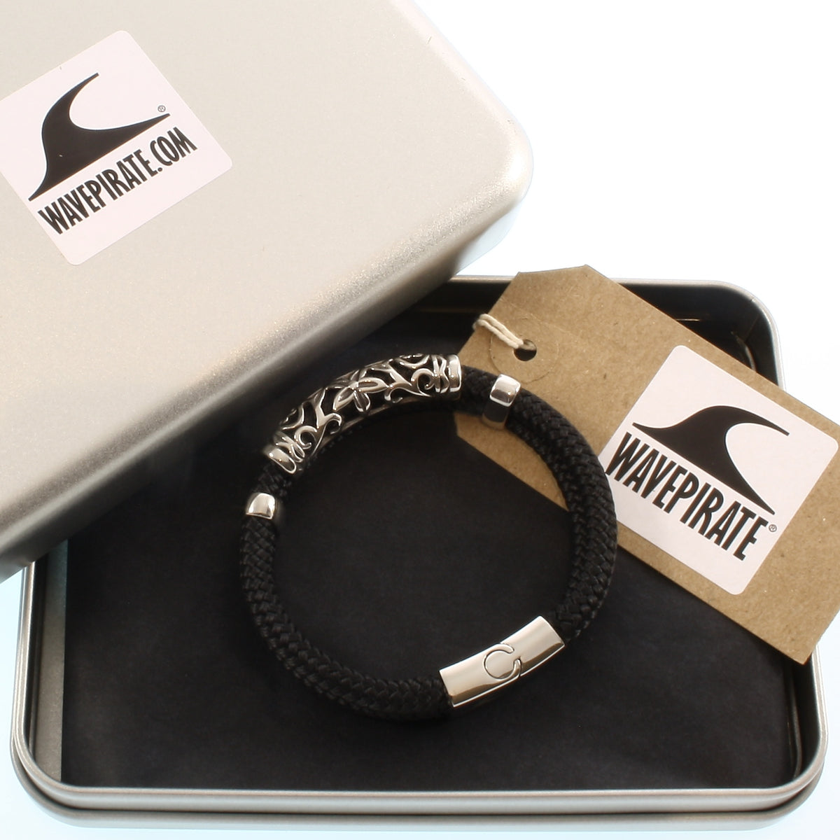Herren-Segeltau-Armband-xo-schwarz-geflochten-Edelstahlverschluss-geschenkverpackung-wavepirate-shop-st