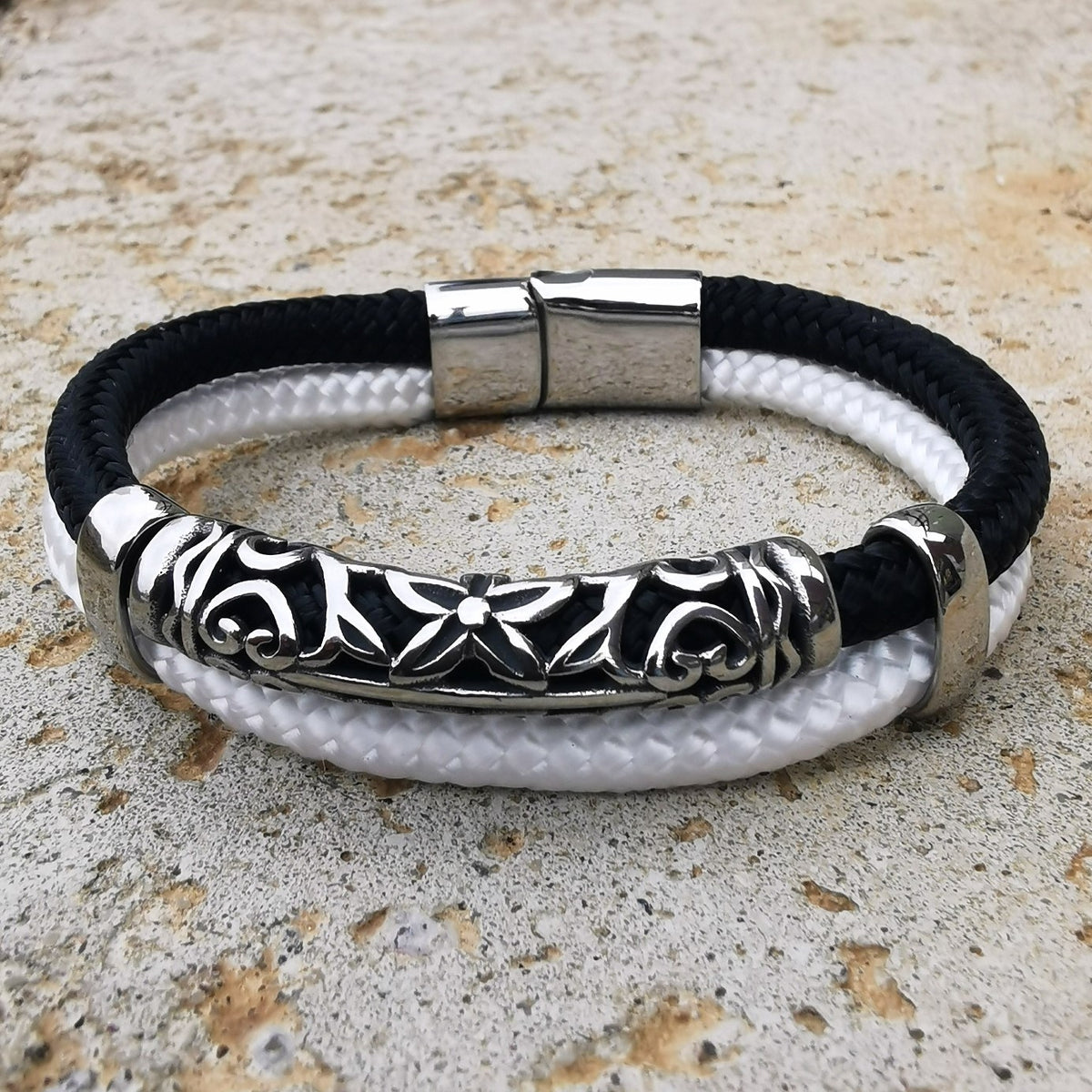 Segeltauarmband XO ST Schwarz Weiß