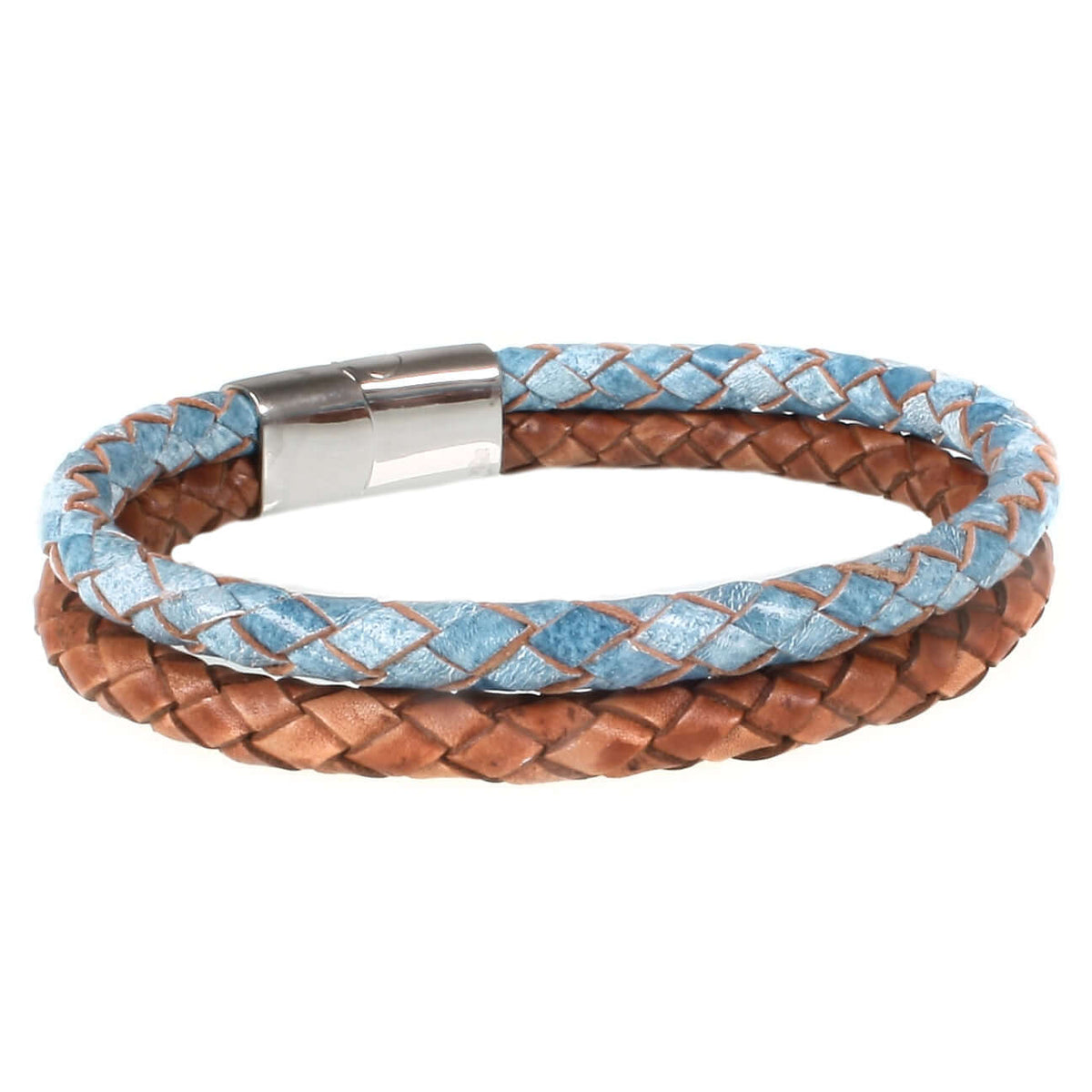 Herren-leder-armband-damen-swell-heaven-earth-hellblau-braun-geflochten-Edelstahlverschluss-hinten-wavepirate-shop