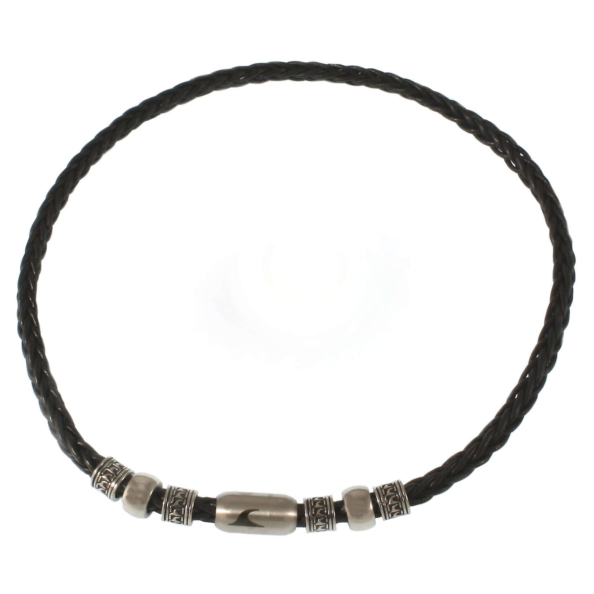 Herren-leder-halskette-damen-atoll-schwarz-silber-geflochten-Edelstahlverschluss-vorn-wavepirate-shop-z8
