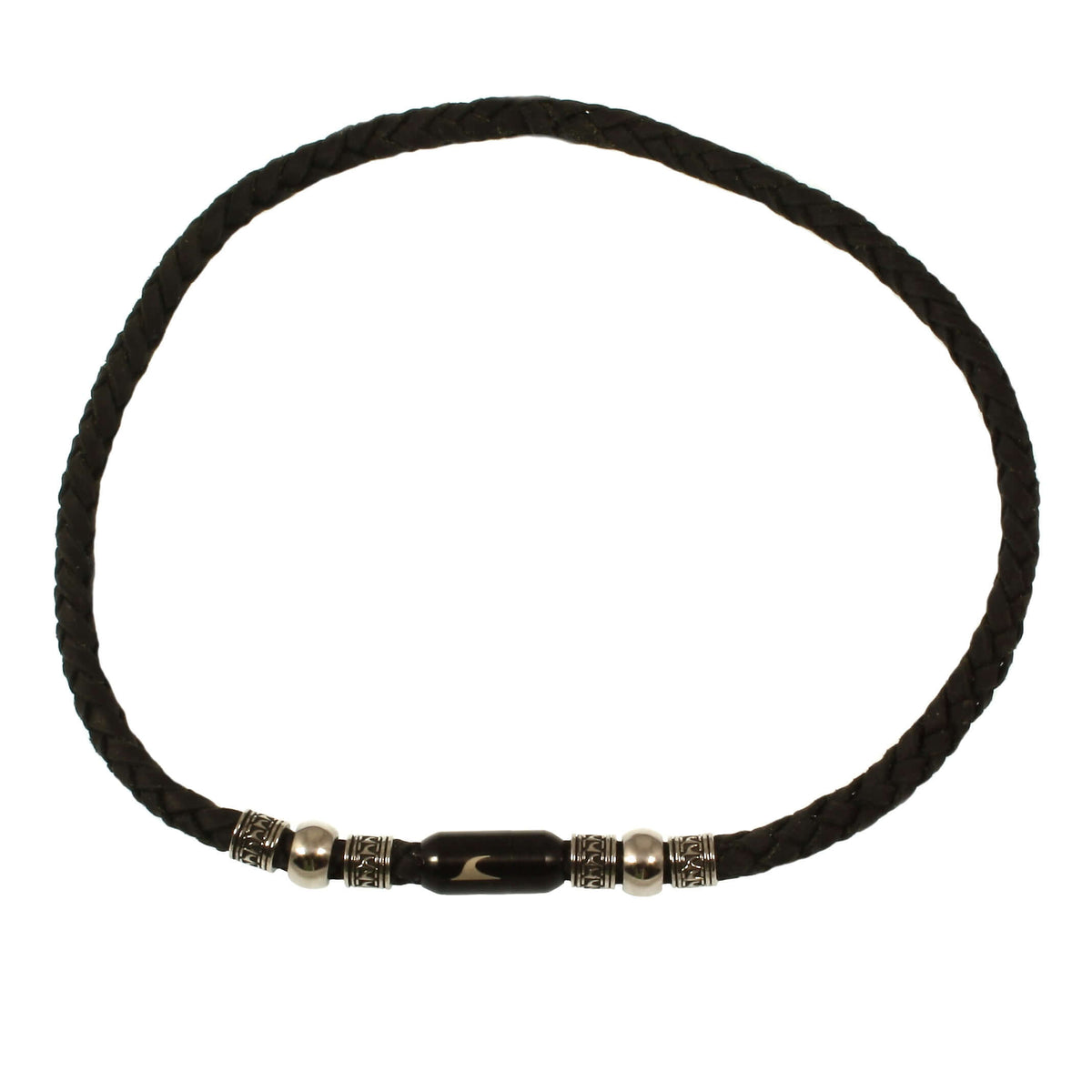 Herren-leder-halskette-damen-atoll-vintage-schwarz-geflochten-Edelstahlverschluss-vorn-wavepirate-shop-vi