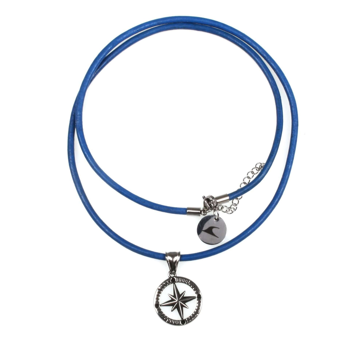 Herren-leder-halskette-damen-kompass-windrose-blau-riemen-massiv-Edelstahlverschluss-vorn-wavepirate-shop-r
