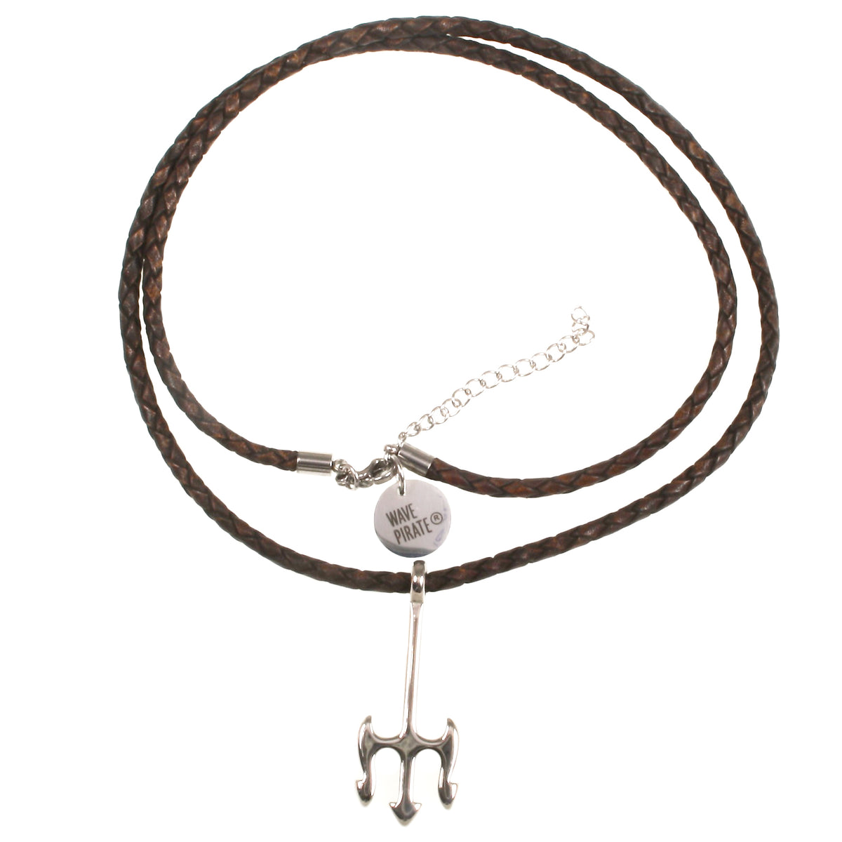 Herren-leder-halskette-damen-neptun-braun-geflochten-Edelstahlverschluss-vorn-wavepirate-shop-f