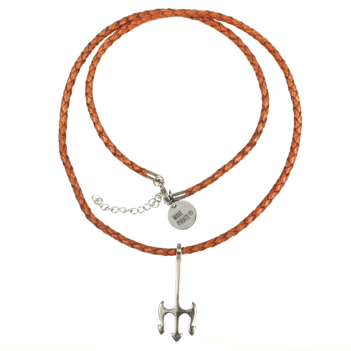 Herren-leder-halskette-damen-neptun-cognac-geflochten-Edelstahlverschluss-vorn-wavepirate-shop-f