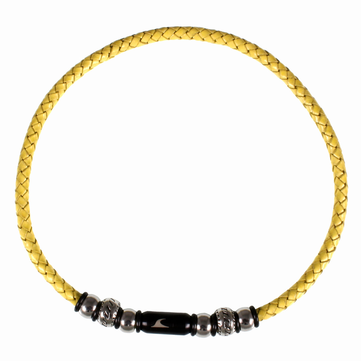 Herren-leder-halskette-damen-steel-gelb-schwarz-geflochten-Edelstahlverschluss-vorn-wavepirate-shop-f
