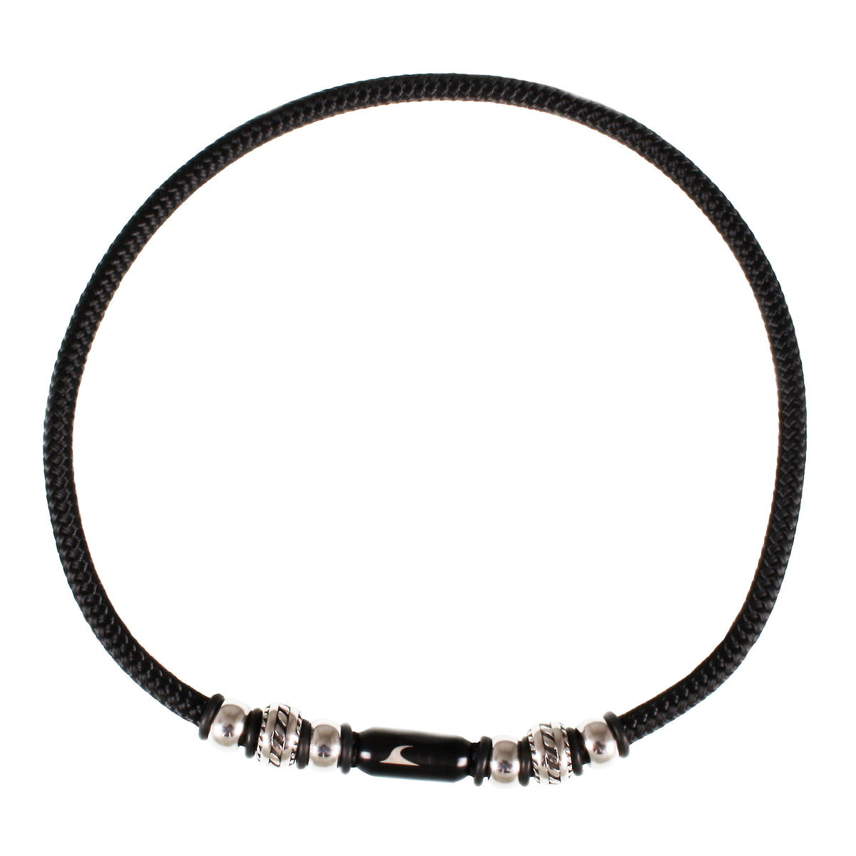 Herren-segeltau-halskette-damen-steel-schwarz-geflochten-Edelstahlverschluss-vorn-wavepirate-shop-st