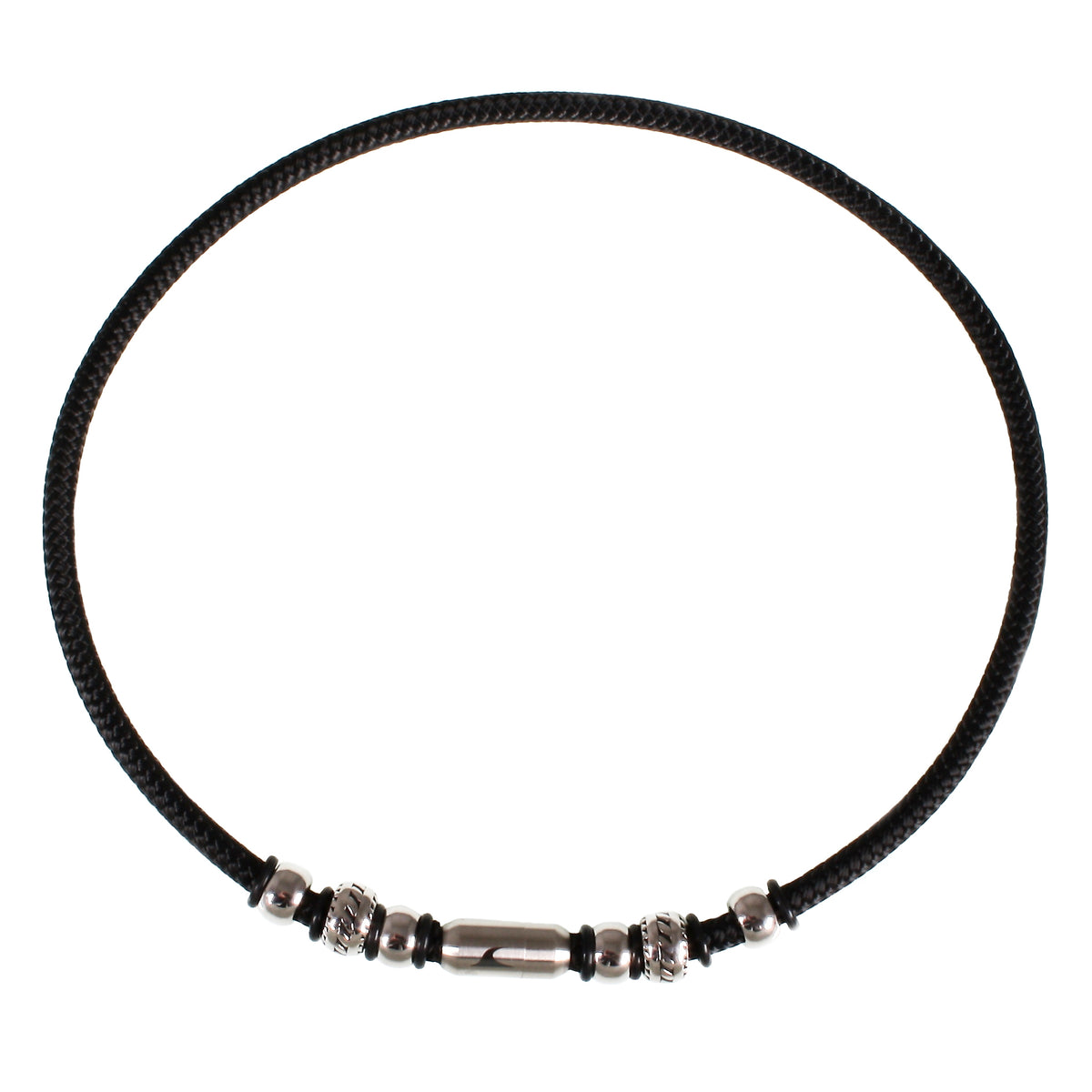 Herren-segeltau-halskette-damen-steel-schwarz-silber-geflochten-Edelstahlverschluss-vorn-wavepirate-shop-st