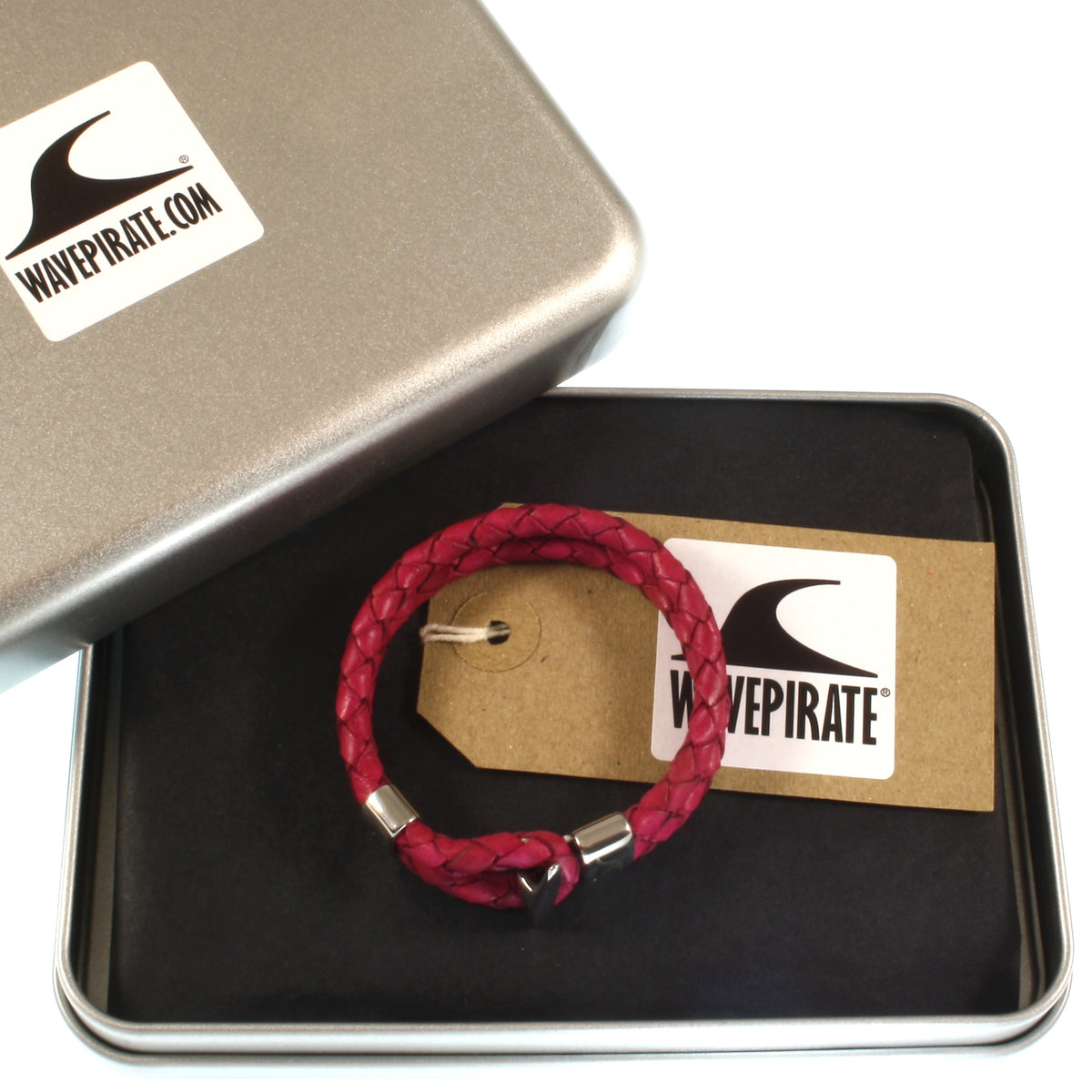 Leder-Armband-Damen-Aruba-himbeer-geflochten-Edelstahlverschluss-geschenkverpackung-wavepirate-shop-f