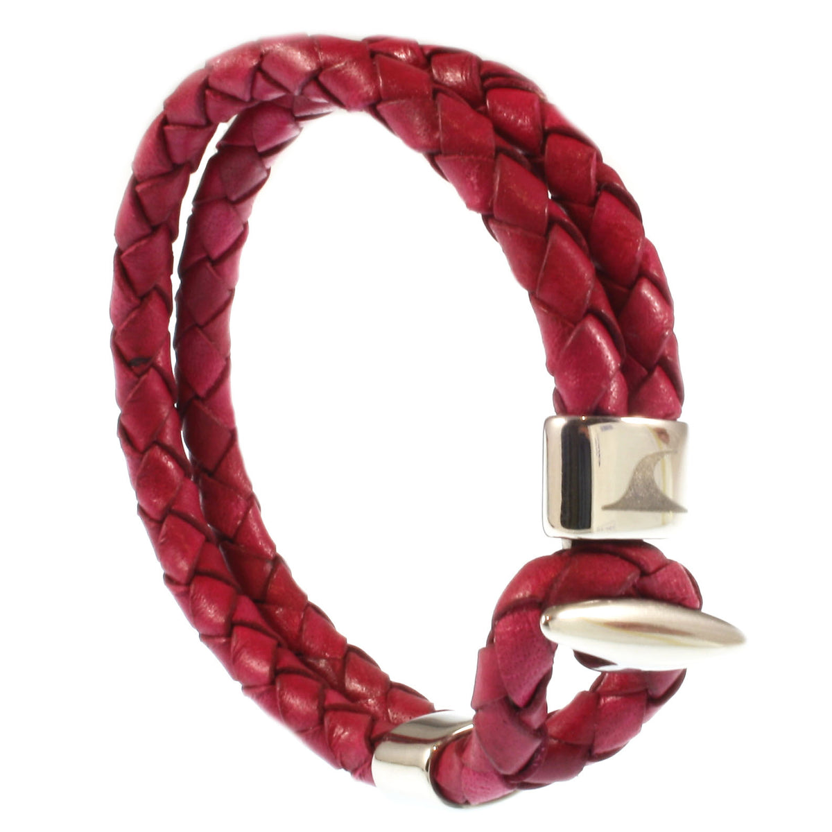Leder-Armband-Damen-Aruba-himbeer-geflochten-Edelstahlverschluss-offen-wavepirate-shop-f