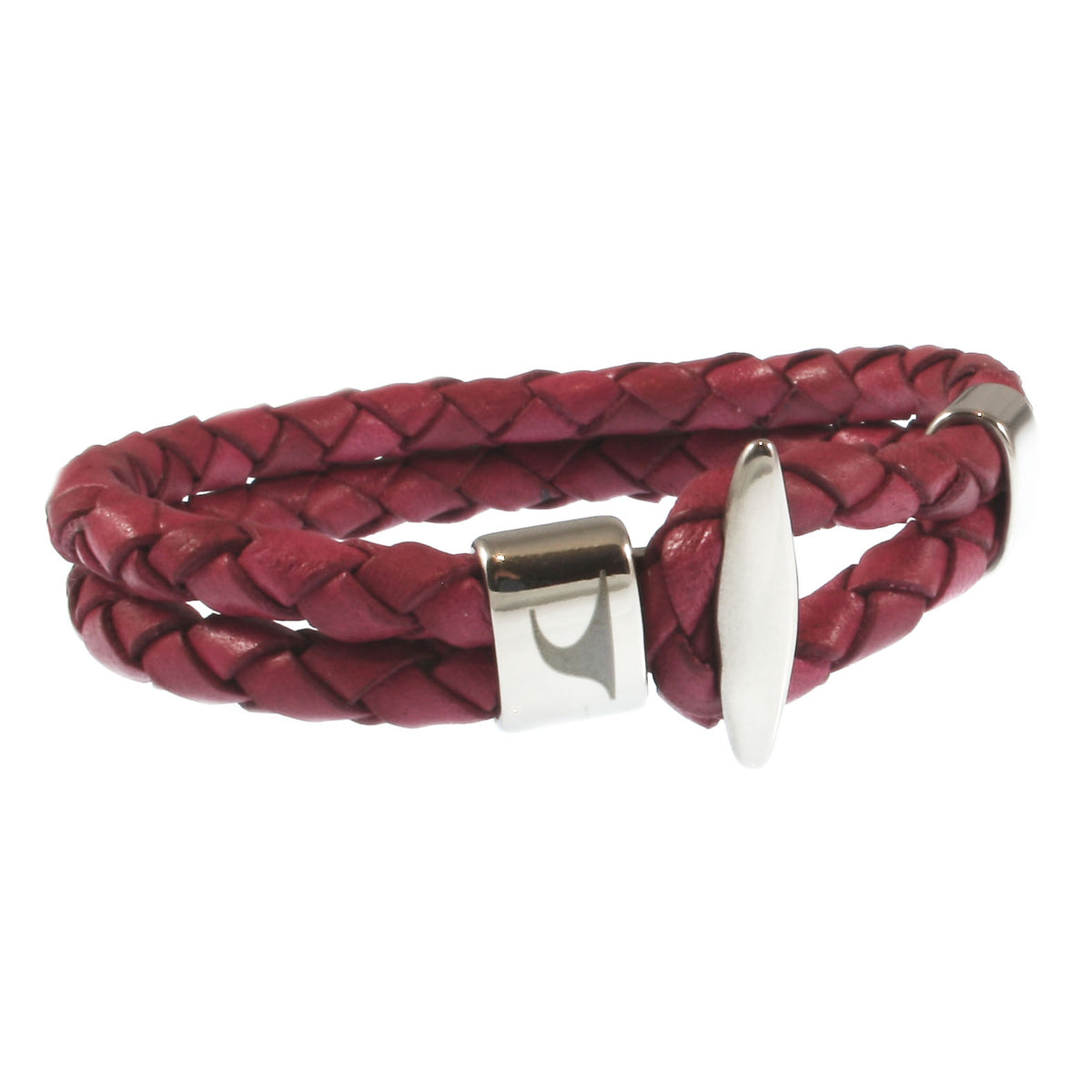 Leder-Armband-Damen-Aruba-himbeer-geflochten-Edelstahlverschluss-vorn-wavepirate-shop-f