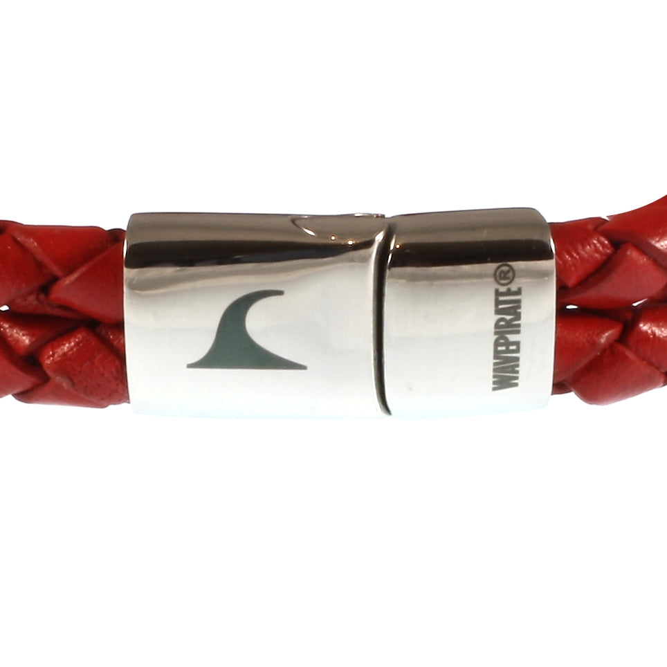 Leder-Armband-Damen-Tarifa-rot-geflochten-Edelstahlverschluss-detail-wavepirate-shop-f