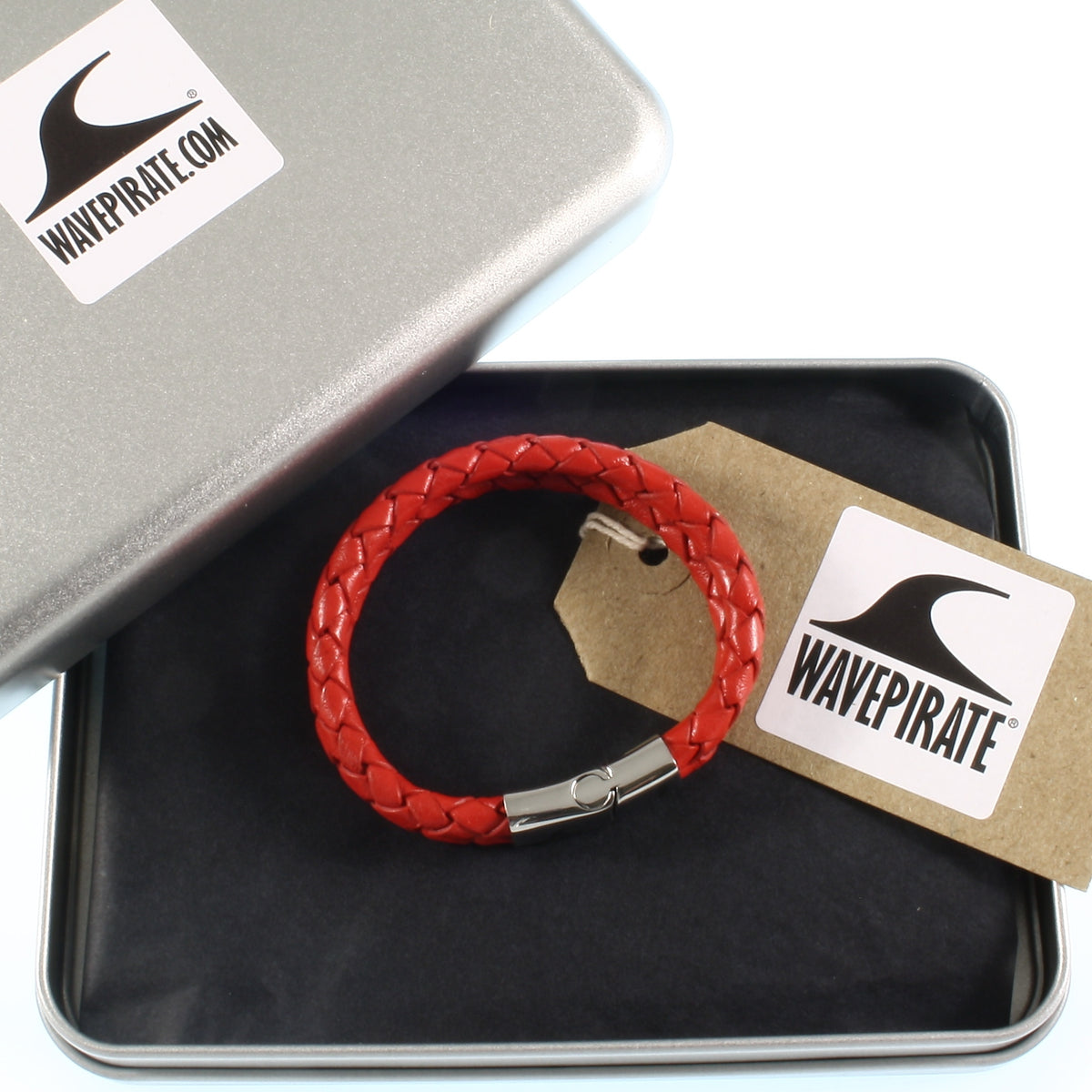 Leder-Armband-Damen-Tarifa-rot-geflochten-Edelstahlverschluss-geschenkbox-wavepirate-shop-f