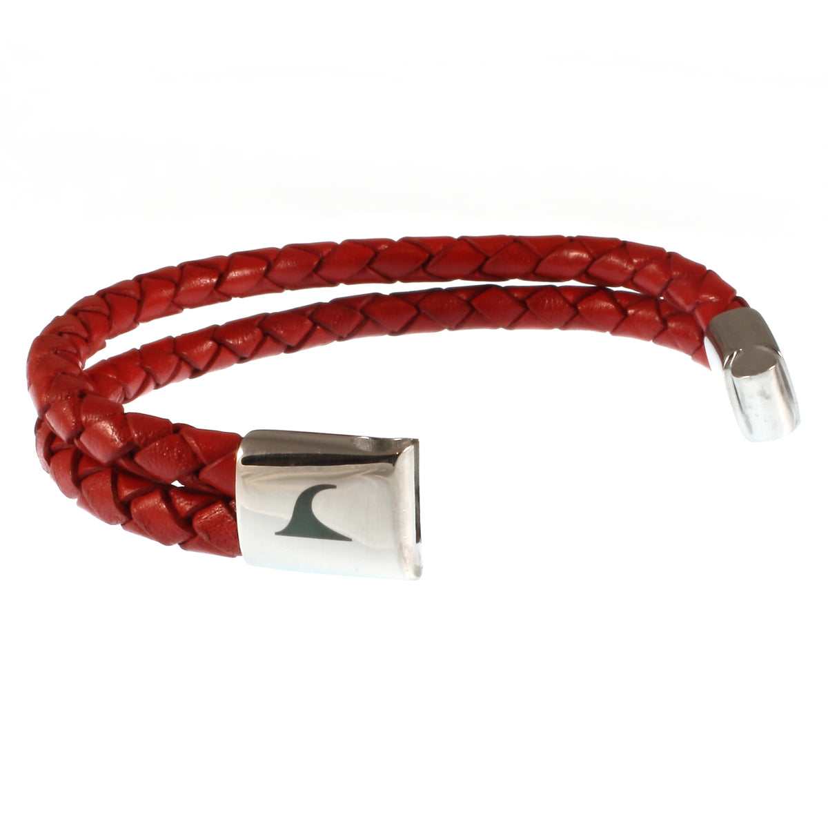 Leder-Armband-Damen-Tarifa-rot-geflochten-Edelstahlverschluss-offen-wavepirate-shop-f