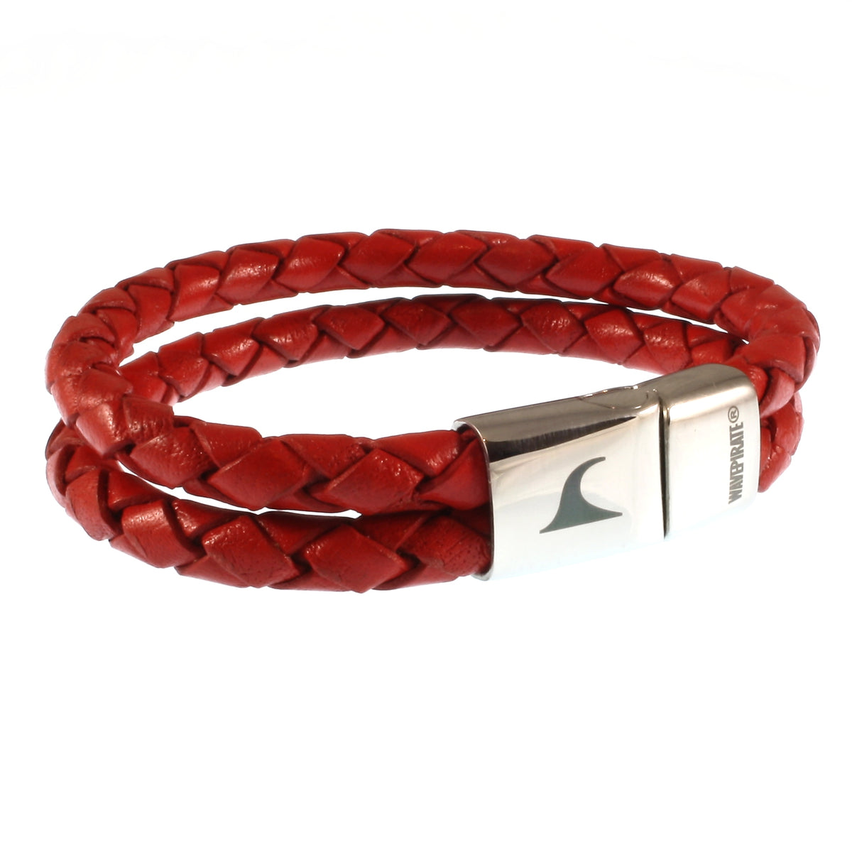 Leder-Armband-Damen-Tarifa-rot-geflochten-Edelstahlverschluss-vorn-wavepirate-shop-f