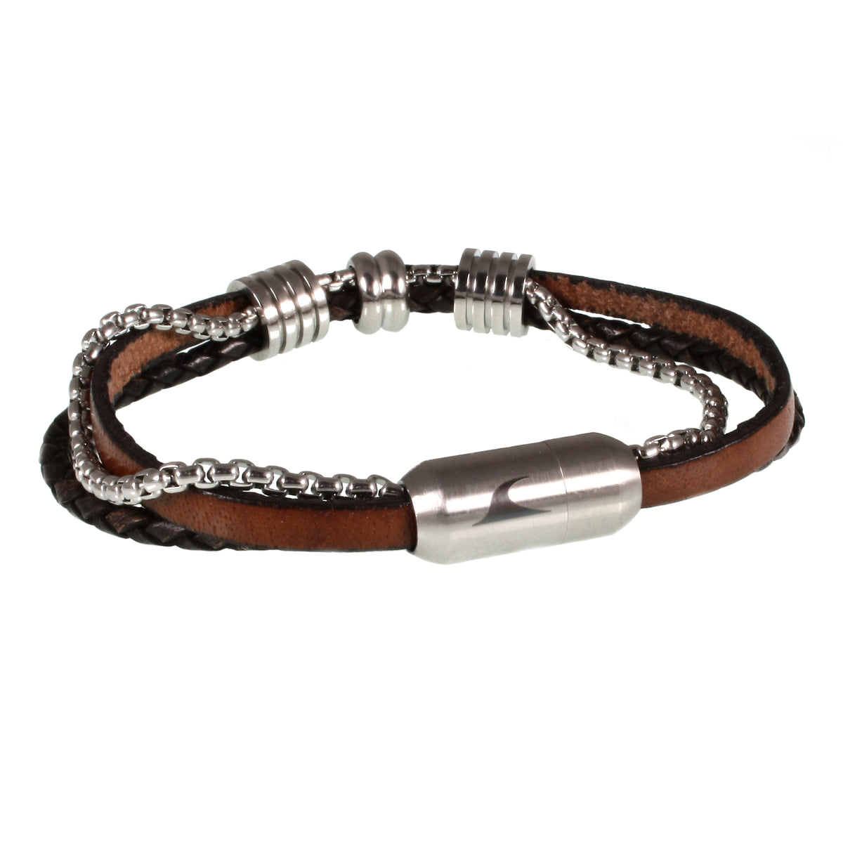 Leder-Armband-Edelstahlkette-Herren-Lex-Cognac-braun-geflochten-Edelstahlverschluss-hinten-wavepirate-shop-fr