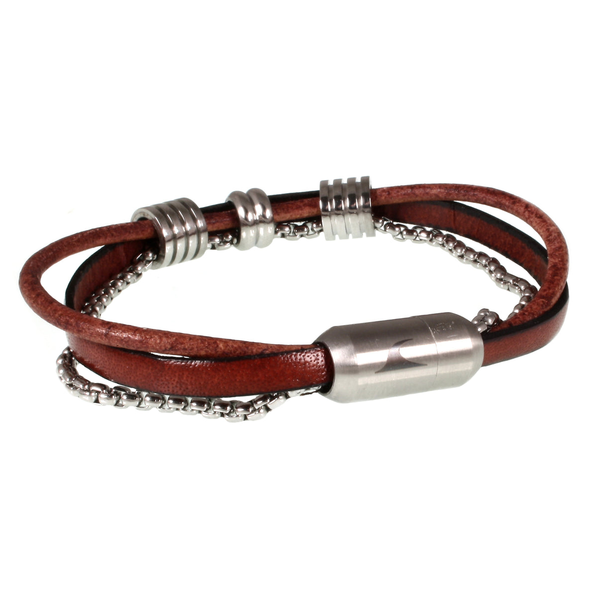 Leder-Armband-Edelstahlkette-Herren-Lex-Mahagoni-geflochten-Edelstahlverschluss-hinten-wavepirate-shop-fr