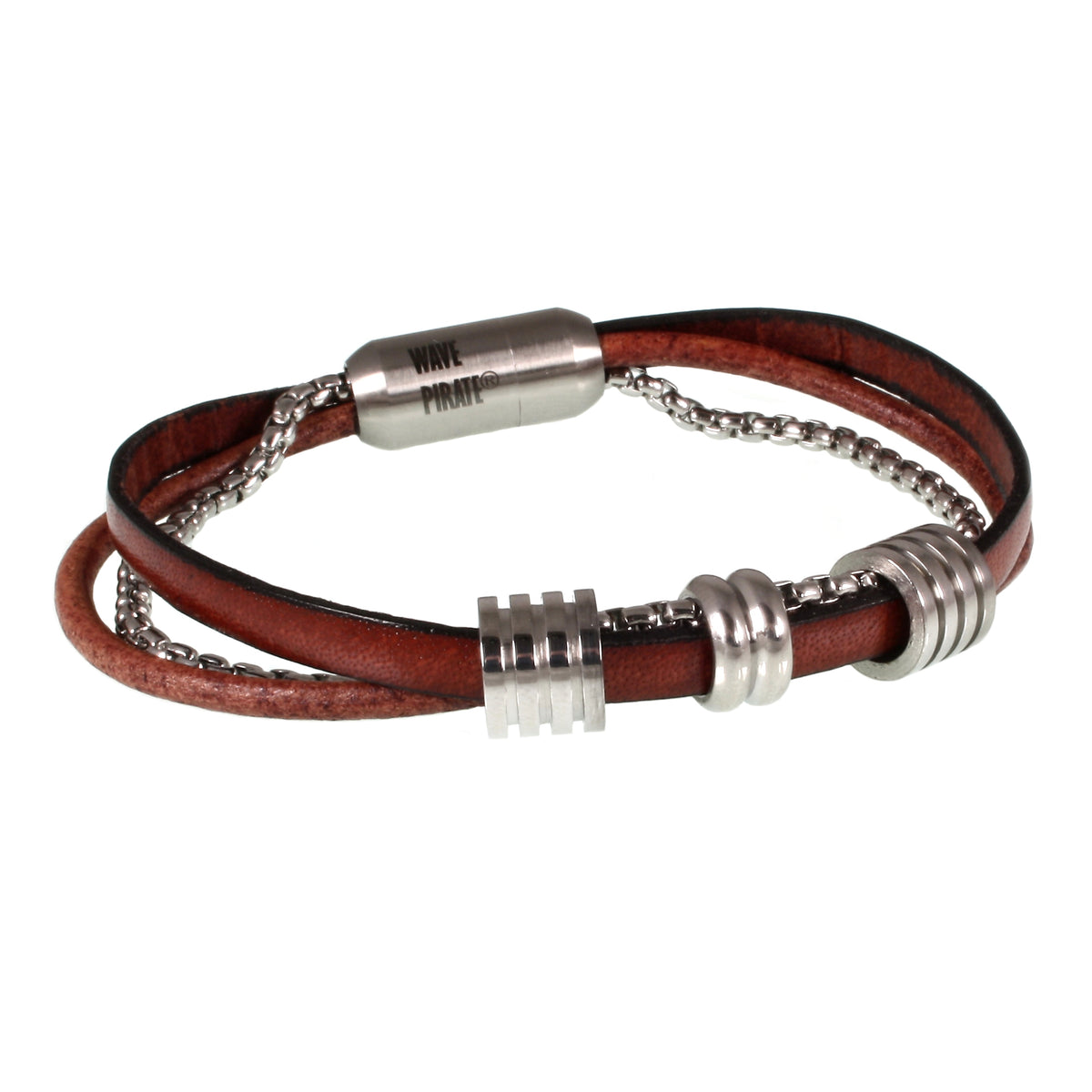 Leder-Armband-Edelstahlkette-Herren-Lex-Mahagoni-geflochten-Edelstahlverschluss-vorn-wavepirate-shop-fr