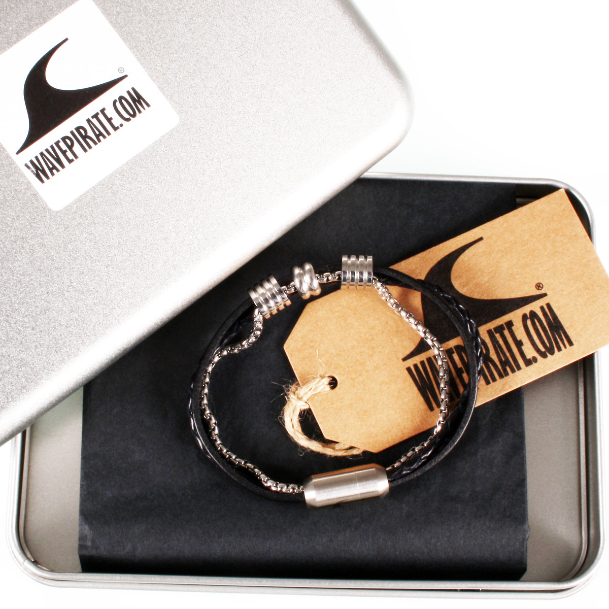 Leder-Armband-Edelstahlkette-Herren-Lex-Schwarz-geflochten-Edelstahlverschluss-geschenkverpackung-wavepirate-shop-fr