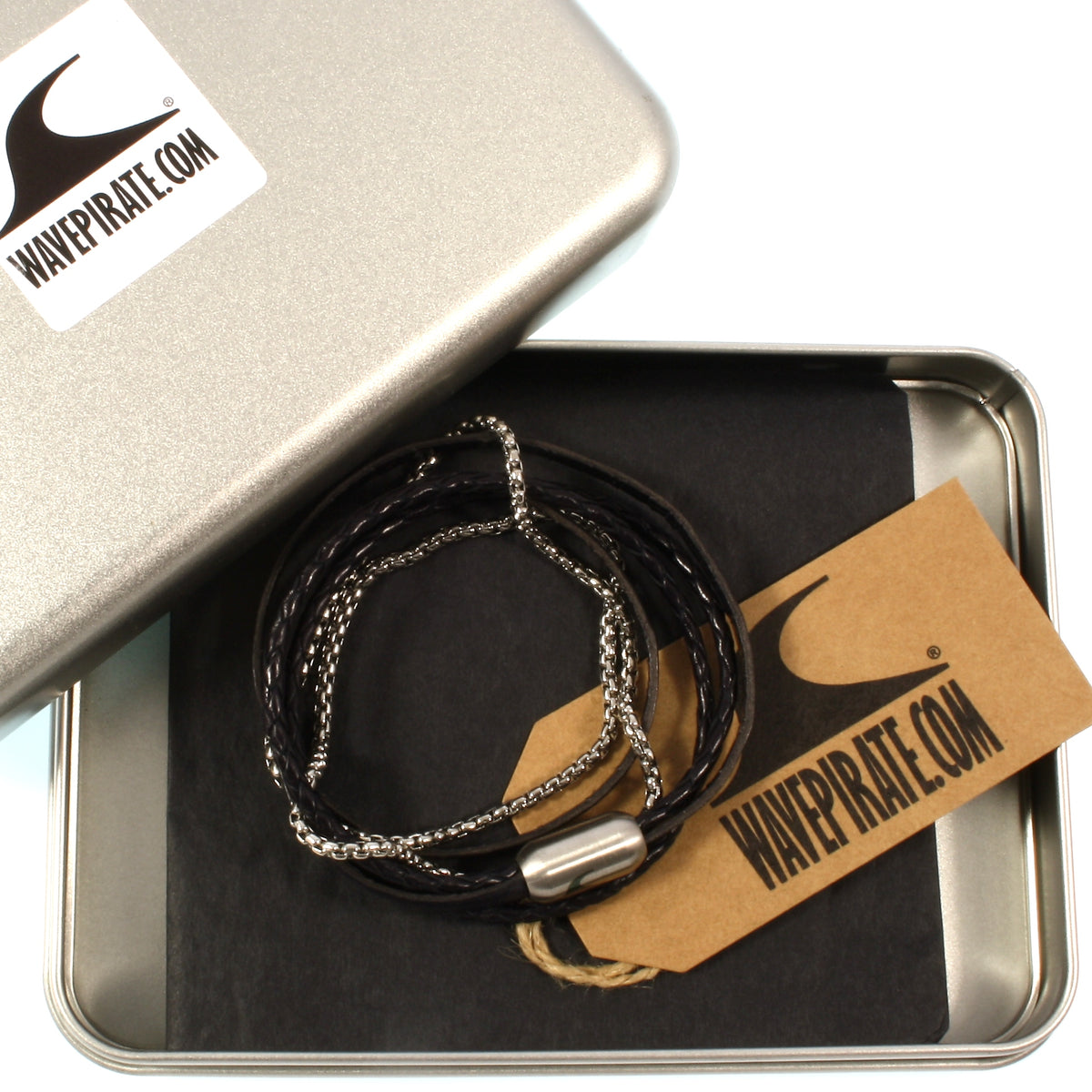 Leder-Armband-Edelstahlkette-Herren-Mixed-grau-schwarz-rund-Edelstahlverschluss-geschenkverpackung-wavepirate-shop-lfs
