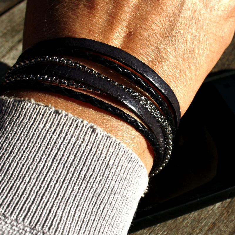 Leder-Armband-Edelstahlkette-Herren-Mixed-grau-schwarz-rund-Edelstahlverschluss-getragen-wavepirate-shop-lfs-1